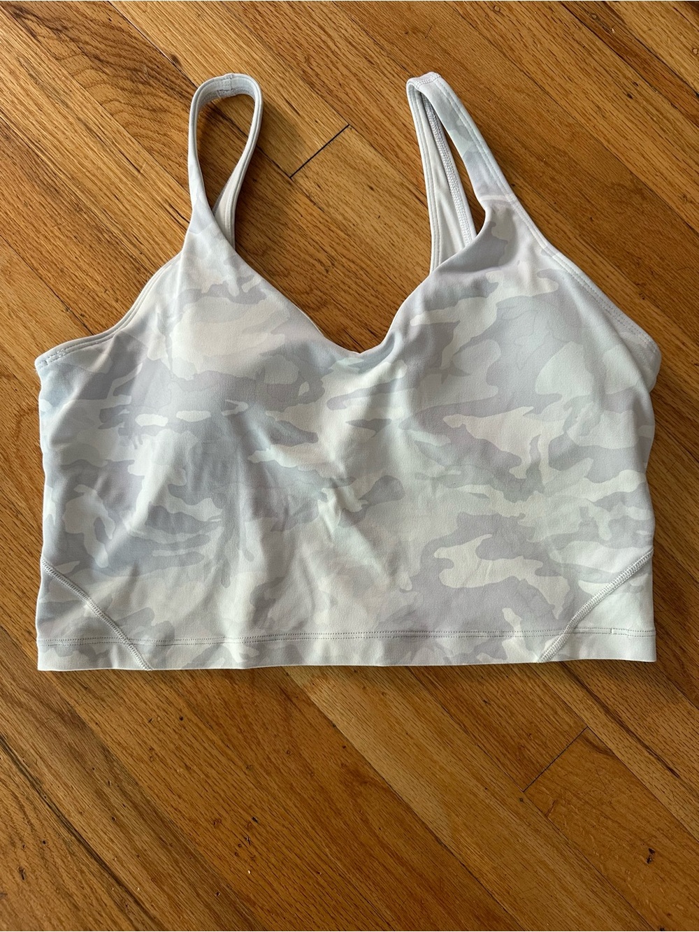 Lululemon White Grey Camo Longline Sports Bra Size 12 Yoga Pilates Athleisure